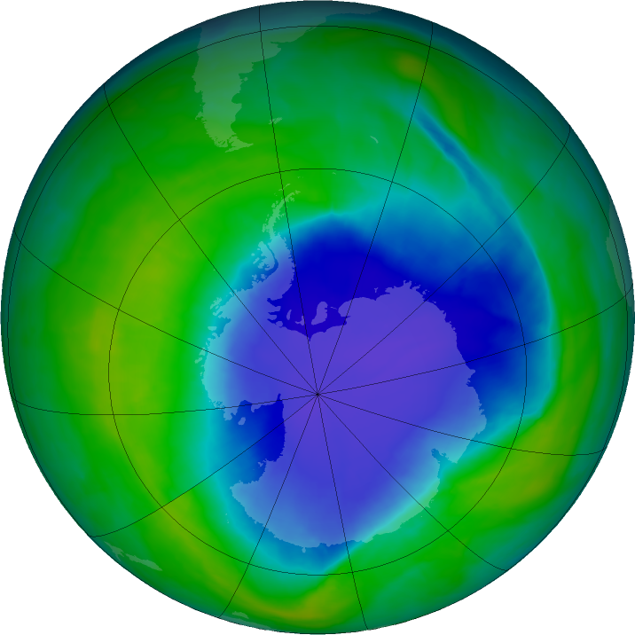 Antarctic ozone map for 25 November 2015